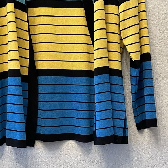 Misook Retro Y2K Colorful Striped Long Sleeve Open Front Cardigan Sweater Sz M - Picture 4 of 7